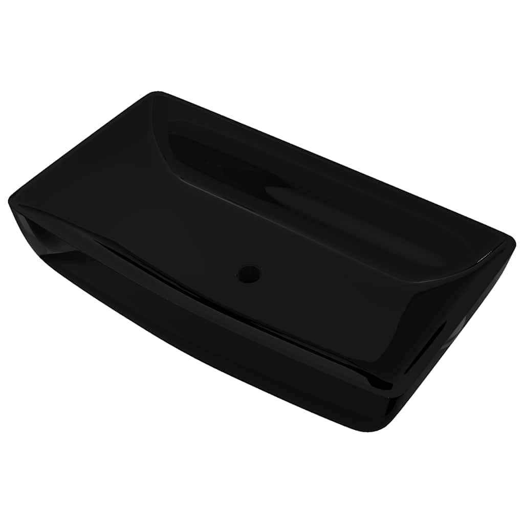Prostokątna ceramiczna umywalka czarna 710 x 380 x 135 mm do łazienki