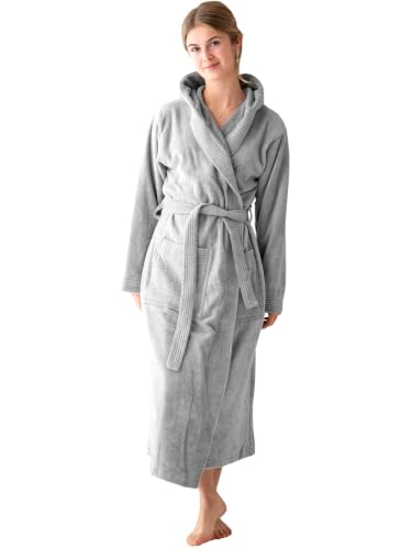 SIEGENTHAL Damen Bademantel 100% Baumwolle mit Kapuze - Hellgrau S-M