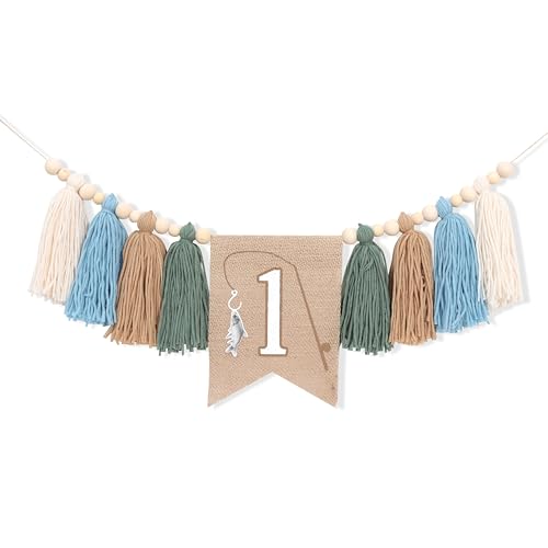 Image of Fishing One Birthday High Chair Banner - Fishing Themed First Birthday Banner, 8 Inches x 12 Inches