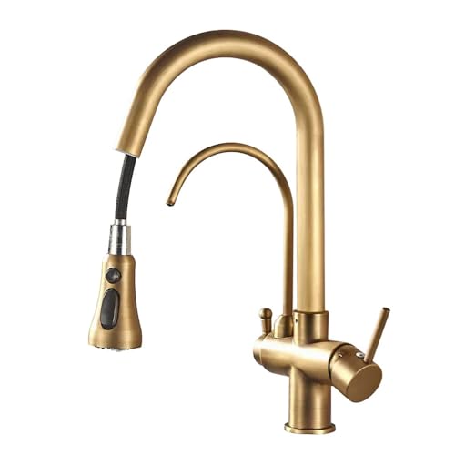 Robinet mitigeur cuisine 3 voies douchette extractible laiton antique double commande