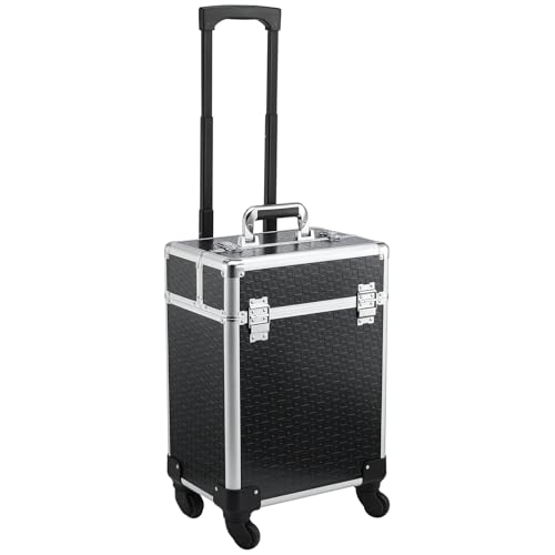 HOMCOM Valise Trolley Maquillage Mallette cosmétique Vanity poignée télescopique réglable 34L x 24l x 52H cm alu. Noir