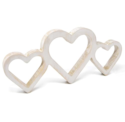 Gift Boutique Wooden Heart Table Decor Rustic Farmhouse Triple Heart Shelf Accent Valentine Tiered Tray Love Sign Centerpiece