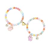 CERSLIMO Best Friend Bracelets for 2 - Colorful Beads Bff Bracelets for Girls Kids with Magnetic Heart, Cute Matching Cat Charm to Cat Lover Girls Jewellery Friendship Birthday Christmas Presents