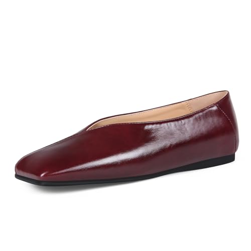 Square Toe Ballet Flats for Women Soft Leather Shoes Slip On Loafer Flats Comfortable Casual Dress Shoes