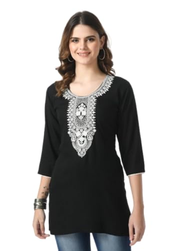 Image of LIBOZA Short Kurti for Women - Lakhnowi Chikankari Embroidered Ladies Kurta, Stylish Girls Top, Ethnic Half Kurtas, Tunic Design Woman Kurtis