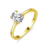 Alianzas decorativas de boda, anillos para mujer, juego de 4 dientes, ovalado con moissanita, oro amarillo de 18 quilates, talla 57 (18,1)