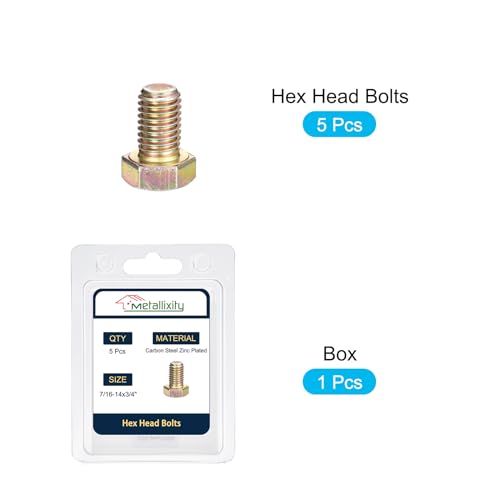 Image of METALLIXITY Hex Bolts (7 /16-14x3 /4) 5Pcs, Carbon Steel Zinc Plated Fully Threaded, Coarse Thread UNC Hex Head Screw Bolt - for Furniture Repair, Yellow