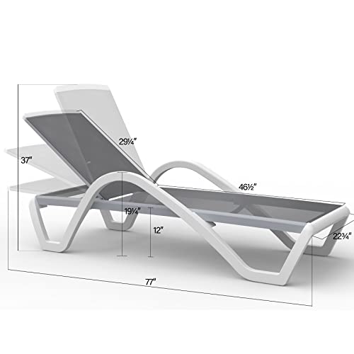 Image of Domi Outdoor Lounge Chair, Aluminum Patio Chaise Lounge with 5 Position Adjustable Backrest and Wheels, All Weather Reclining Chair with Armrest for Patio, Yard, Balcony, Poolside (Grey)
