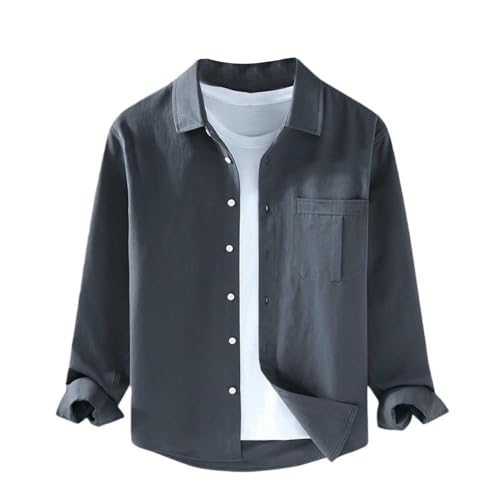 Camisa de manga larga de algodón para hombre con bolsillo estilo japonés retro para otoño e invierno