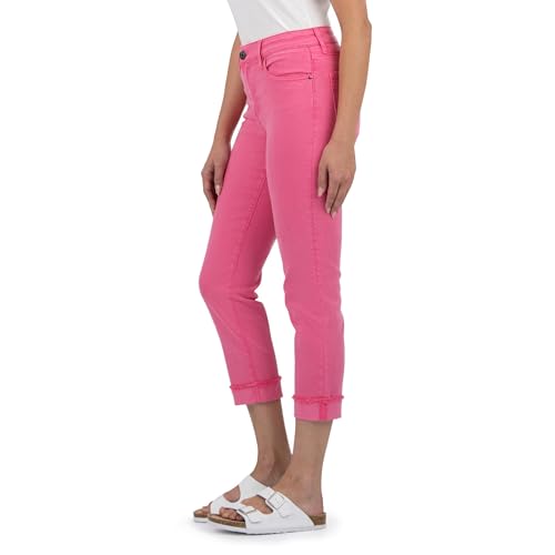 KUT from the Kloth Women's Petite Amy Crop Straight Leg Roll-up Fray in Sugar Coral2