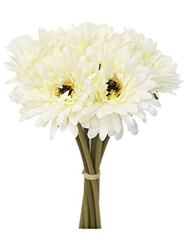 Sweet Home Deco 13'' Silk Artificial Gerbera Daisy Flower Bunch (W/ 7stems, 7 Flower Heads) Home/Wedding (White)