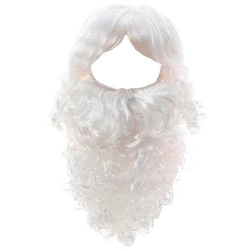 Barba larga de mago y peluca de Papá Noel ajustable para disfraz de hombre
