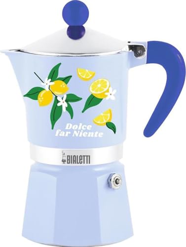 Bialetti Caffettiera Moka Rainbow Dolce Far Niente 3 Tazze, Blu