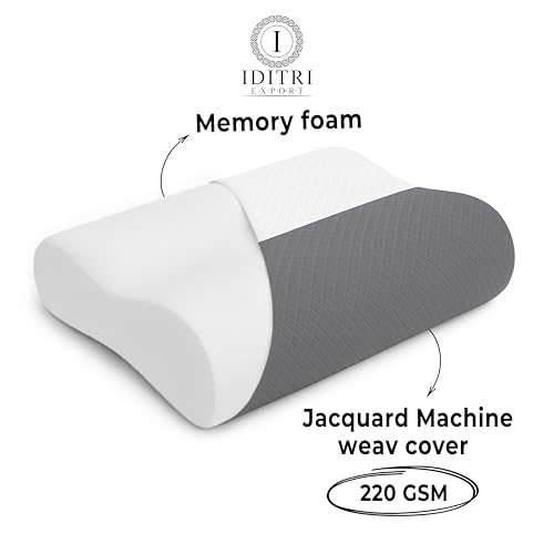 Image of Cervical Neck Pillow Set of 2, Ergonomic Contour Memory Foam for Sleeping, 220 GSM Jacquard Cover, Grey Support Cushion, 48 x 30 x 9 cm, Ideal for Side and Back Sleepers