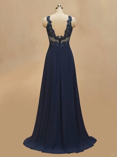 Women's Bridesmaid Dresses Long Chiffon Slit Semi Formal Dresses V-Neck Backless A-Line Evening Gowns for Wedding2