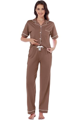 Image of LUBOT 100% Cotton Pajamas for Women Pajama Set Soft 2 Piece Sleepwear PJ Set Long Sleeve Button Knit Cozy Loungewear XS-XXL