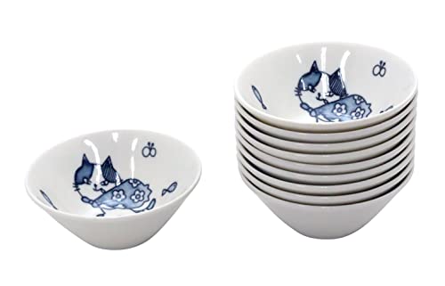 キャッスルエンタープライズ 日本製 美濃焼 【Amazon.co.jp限定】【業務用 セット】やっぱり猫が好き(猫皿) もっとねこ-まるけ スタコラサッサ 反らし型 3.8鉢 10個