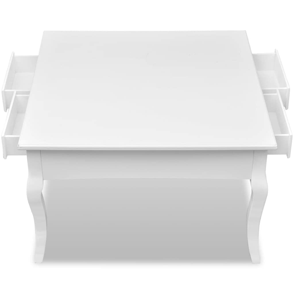 Tavolino da salotto bianco, 80 x 80 cm, con 4 cassetti