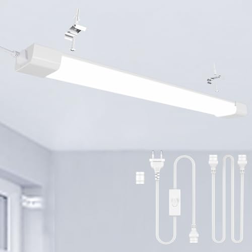 Modlicht LED Feuchtraumleuchte 150CM mit Stecker Plug, 45W 6000k Kaltlweiß 5000Lumen Verbindbar Deckenleuchte Feuchtraum Flach, Werkstattlampe Wasserfest IP65 Wannenleuchte für Keller Garage