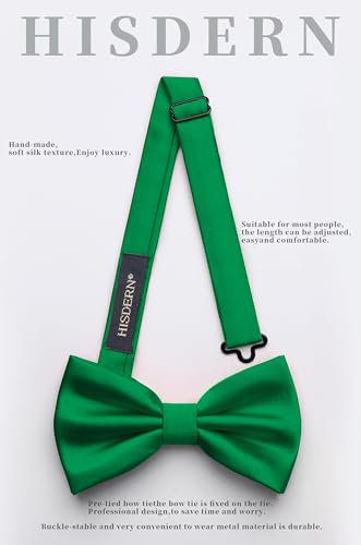 Image of HISDERN Bow Ties for Men Solid Color Pre-Tie Bow Tie and Pocket Square Set Classic Formal Tuxedo Bowties for Wedding Party