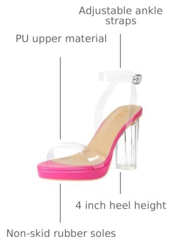 Image of ZriEy 4-Inch Platform Clear High Heels for Women Block Chunky Heeled Sandals Open Toe Ankle Strap Heels Wedding Party Evening Prom Dress Pump Sandal Shoes