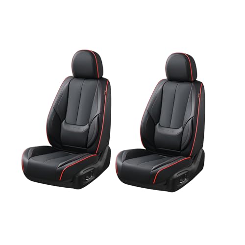 Image of Coverado Seat Covers, Car Seat Covers Front Seats, Car Seat Cover, Car Seat Protector Waterproof, Car Seat Cushion Nappa Leather, BlackRed Seat Covers Carseat Cover Universal Fit for Most Cars