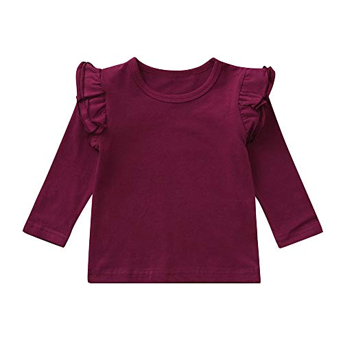 Baby Toddler Girls Blouse Fall Winter Tops Clothes 1-4 Years Old,Kids Long Sleeve Ruffles Candy Color T Shirts (3-4 Years Old, Wine)
