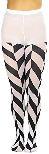 Image of ToBeInStyle Women's Harlequin Checkered Diamond Optical Illusion Opaque Tights Pantyhose - Black & White