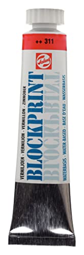 Talens Blockprint Tube de peinture 20 ml Vermillon 311 - Séchage rapide Opaque pour le pochoir et l'estampage - Idéal pour les sculptures sur bois et linoléum