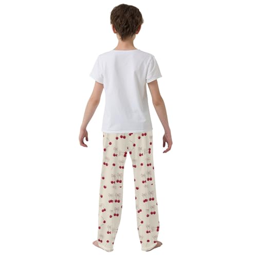 Red Bows Cherry Cherries Pink Pajama Pants Long Sleep Pant Soft PJ Bottoms Sleepwear3