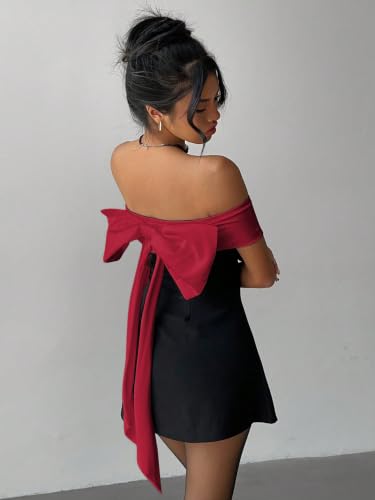 Image of SOLY HUX Women's Bow Off the Shoulder A Line Wedding Guest Mini Dress
