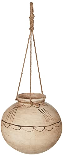 Creative Co-Op Large Hanging Clay Pot with Jute Hanger (Each one Will Vary)