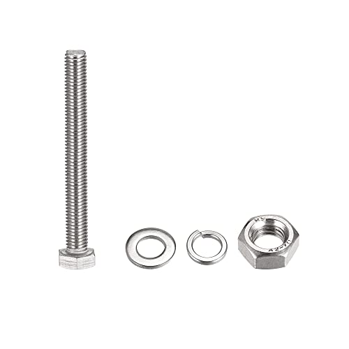 Image of uxcell M10 x 90mm Hex Head Screws Bolts, Nuts, Flat & Lock Washers Kits, 304 Stainless Steel Fully Thread Hexagon Bolts 6 Sets