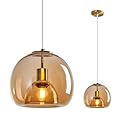 LBSQJ Amber Glass Pendant Lights Kitchen Island Gold Hanging Light Fixture Glass Globe Pendant Light Modern Pendant Lighting for Kitchen Island Bedroom Dining Room (9.84", 1 Pack)