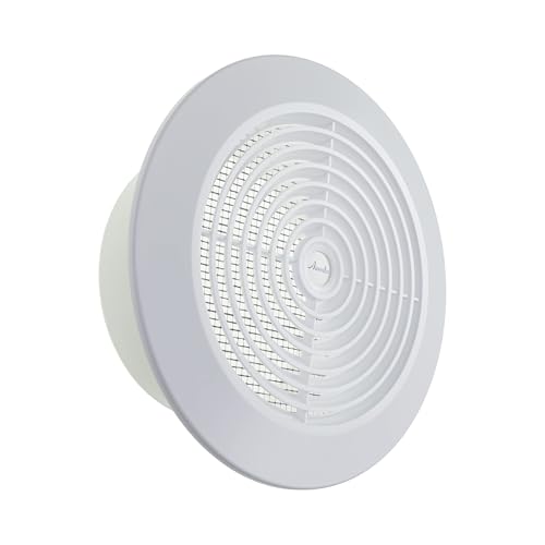 Vent Systems Rejilla de techo desmontable de 5 pulgadas, color blanco, plástico, rejilla de ventilación redonda, cubierta de parrilla, pantalla de nailon, rejillas de ventilación de HVAC para baño