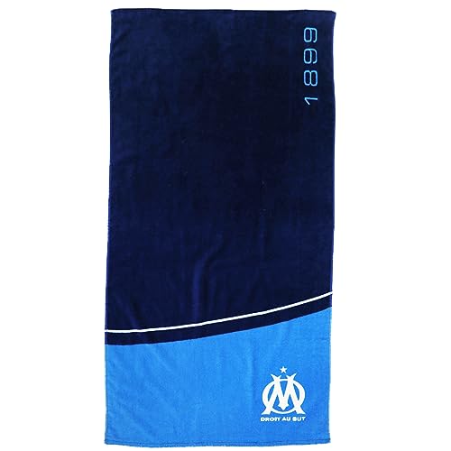OMYDREAM Om Curve Serviette de Bain et de Plage/Football | 75x150 cm | 100% Coton | Bleu | Olympique de Marseille