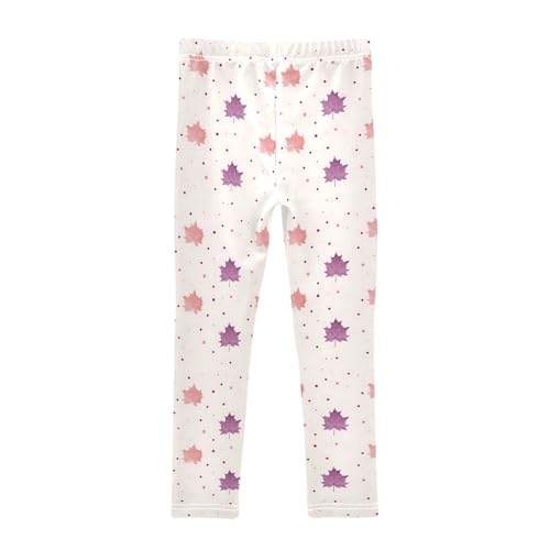 Simple Purple Leaves Cartoon Pattern Girls Leggings Soft Comfortable Athletic Leggings Dancing Pants for 4-10 Years2