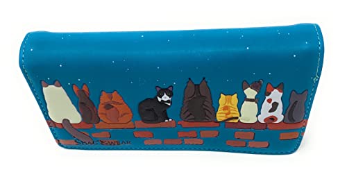 Shag Wear Cats in a Row Large Animal Wallet for Women and Teen Girls Faux Vegan Leather 7" Teal2
