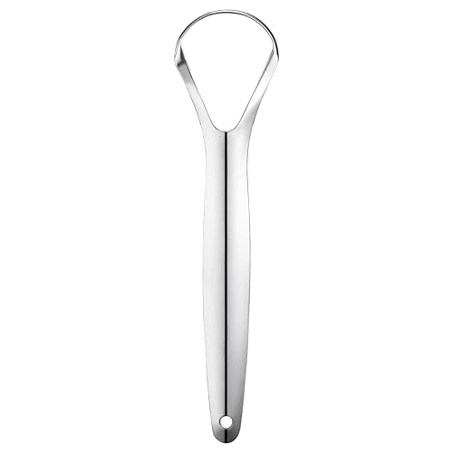Image of spoon shap Tongue Scraper, 100% Useful Surgical Stainless Steel Tongue Cleaner for Both Adults and Kids, Professional Reduce Bad Breath Metal Tongue Scrapers, Help Your Oral Hygiene
