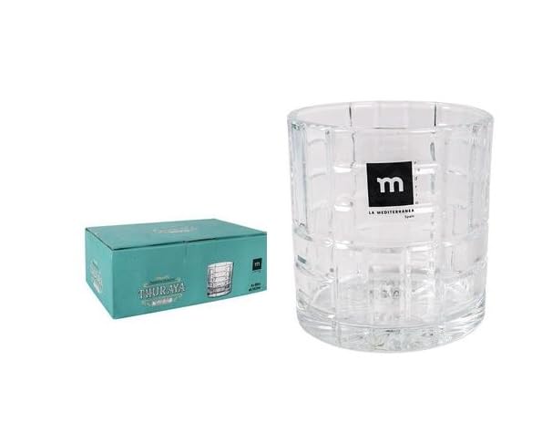 Juego de 6 Vasos de Cristal Transparente - Para Agua, Whisky, Zumos, Refrescos | Set de 6 Tazas de Cristal de Calidad Alta y Resistente - Uso Diario, Eventos, Hogar o Professional (Thuraya - 275cc)