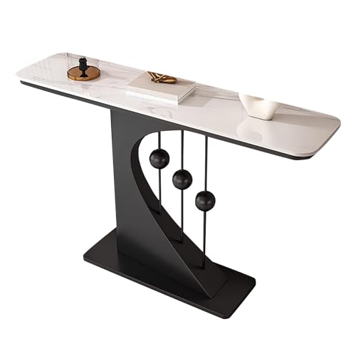 lyxamjrzyp Mesa Consola Moderna Entrada, Encimera de Piedra, Consola Larga y Estrecha para Pasillo, Hall o Salón, Mesa Slim con Almacenamiento(Black+White,39.3in/100cm)