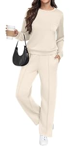 GRECERELLE Trainingsanzug Jogginganzug Damen Zweiteiler Outfits Tracksuit Langarm Lässige Crew Neck Casual Tops und Jogginghosen Trainingsanzüge mit Taschen (Aprikose, XL)