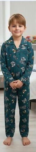 Image of TONY & JONY Summer Casual Wear Self Design Cartoons Printed Full Sleeve 100% Pure Cotton Kid's Top Bottom Set /Night Suit