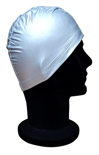 Blue Reef Elasticated Stretchy Anti Tear Easy Fit Plain Deluxe Pull On Swimming Hat Swim Cap One Size Suitable For All Ages 3+ Years (Silver) - Image 4