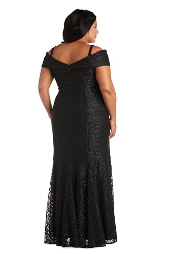 Image of R&M Richards Women's Off The Shoulder Formal Gown - Glitter Lace Mermaid Evening Dress for Wedding Guest & Cocktail Attire