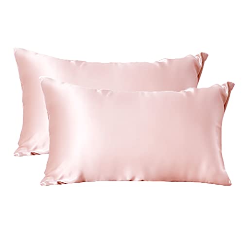 THXSILK 2er Set Kopfkissenbezüge Seide 40x80cm, 25 Momme Seiden Kissenbezug mit Reißverschluss, Antialterung & Anti-Falten, Bezauberndes Rosa