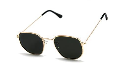 Óculos De Sol Vintage Feminino Masculino Hexagonal Metal Desenho: Hexagonal/Dourado- Preto; Tamanho: Médio