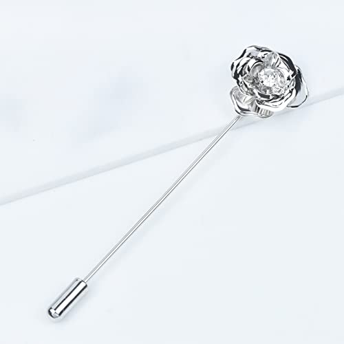 Image of Crystal Alloy Rose Flower Lapel Pins Button Pin Groom Boutonniere for Wedding Floral Brooch Pin Set for Women Men