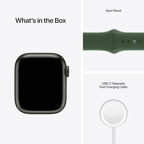 Image of Apple Watch Series 7 (GPS + Cellular, 41mm) Green Aluminum Case with Clover Sport Band, Regular (Renewed)
