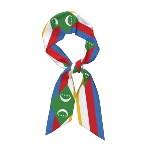 XZDLXJ Élégant drapeau des Comores Écharpe longue en satin pour rendez-vous, voyage, séance photo, style et mode, noir, taille unique